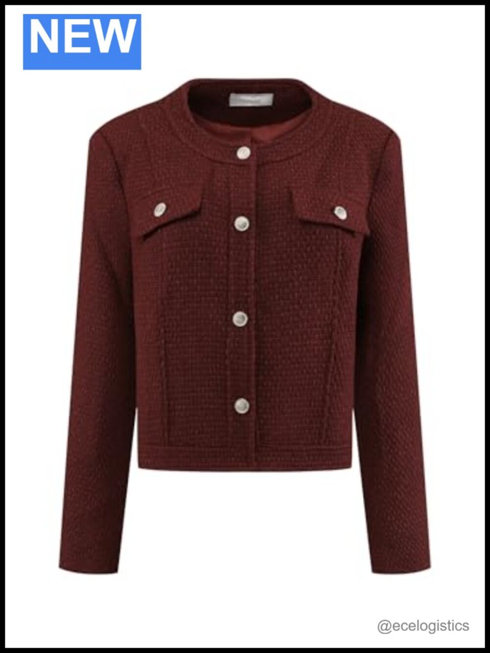 Cropped Tweed Blazer Collarless Button Front Office Jacket